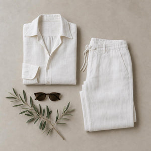 Conjunto Bruno doblado, detalle del tejido de lino