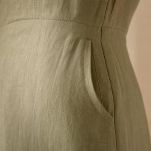 Detalle del tejido y bolsillo del vestido Lía